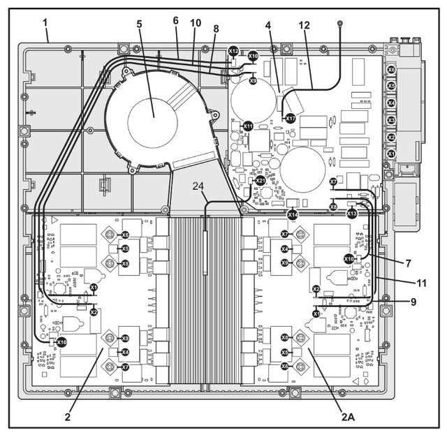 WG02F13536 oven induction control assembly internal wiring and circuit board diagram showing fan heatsink and component layout