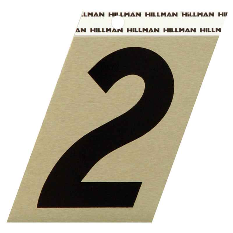 KS 3 inch reflective black address numbers single large black numeral 2 on beige adhesive backing for house