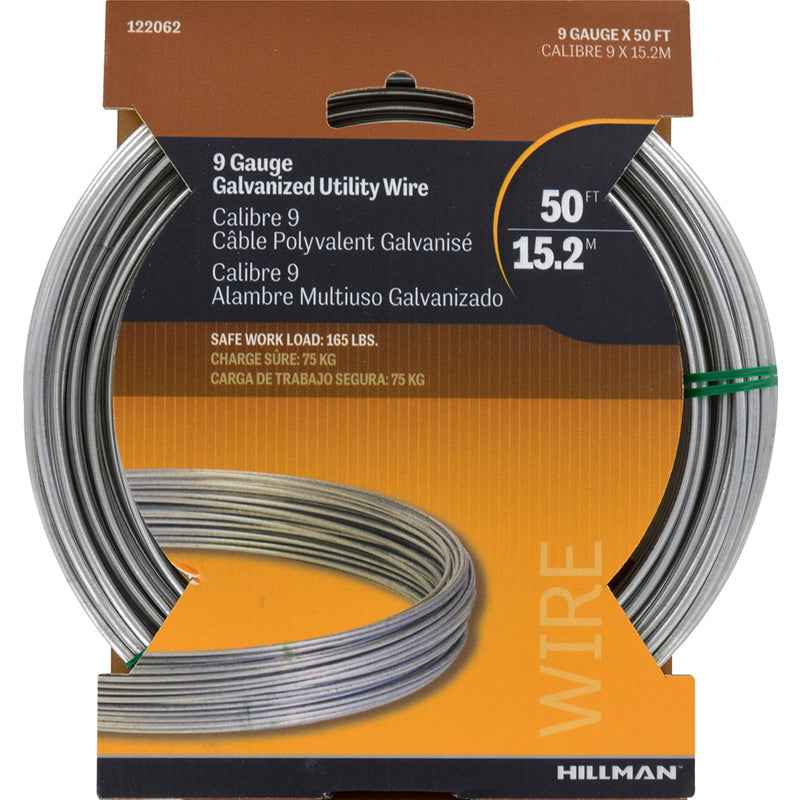 Coil of 9 gauge galvanized steel wire 50 ft packaged utility wire for fencing repairs and general purpose