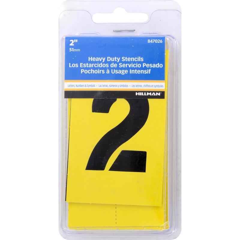 Hillman heavy duty stencil kit 2 inch yellow number stencils in clear blister pack with black numeral 2