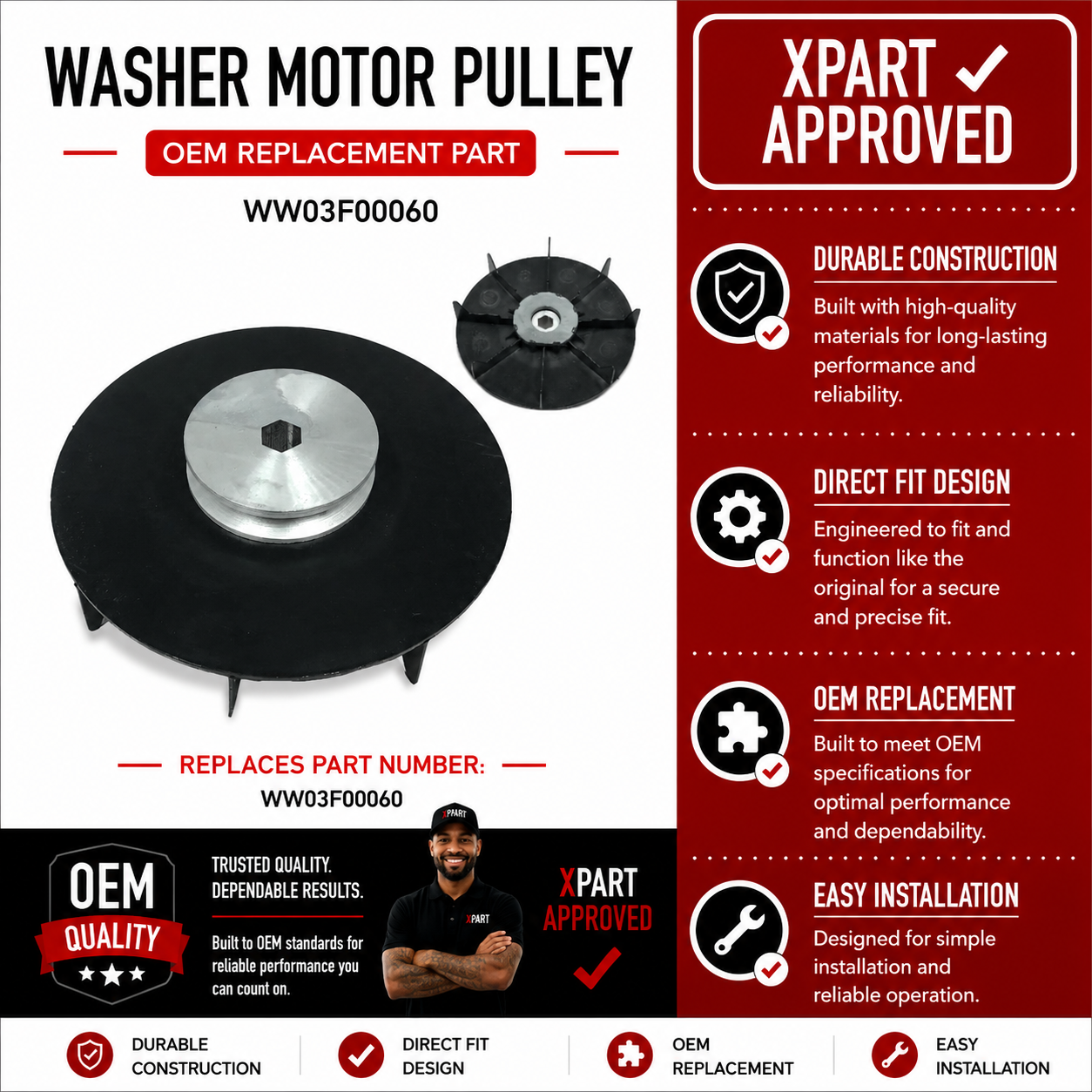 GE Washer Motor Pulley WW03F00060 — Restore Drive Belt Performance