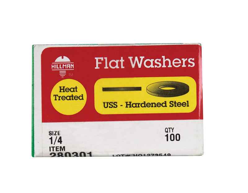 Hillman Yellow Dichromate Steel 1/4 in. USS Flat Washer 100 pk