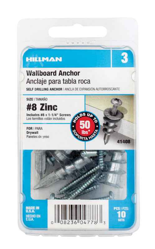 Hillman .164 in. Dia. x 1-1/4 in. L Zinc Pan Head Wallboard Anchors 10 pk (Pack of 5)