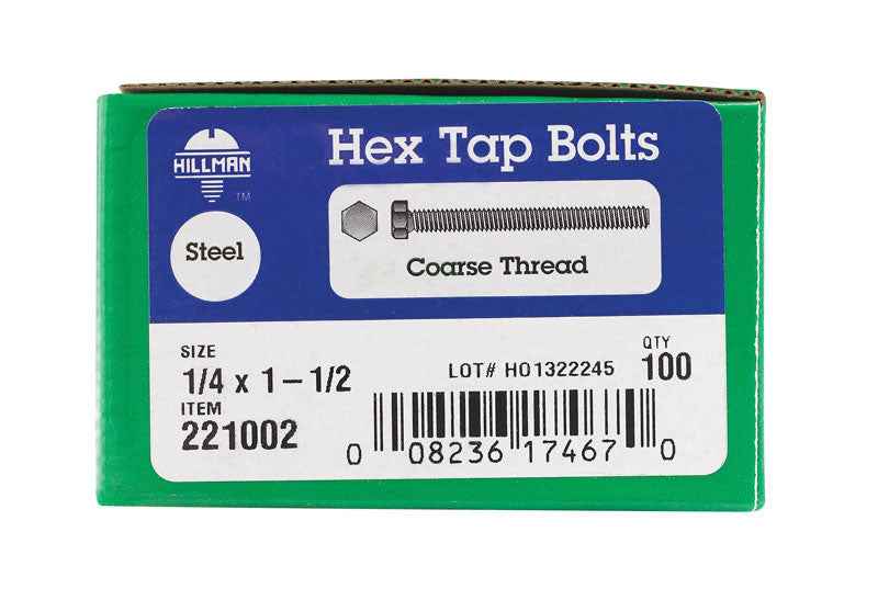 HILLMAN 1/4 in. D X 1-1/2 in. L Zinc Plated Steel Hex Tap Bolt 1 pk