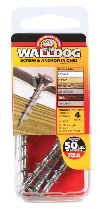 Hillman 3/16 in. Dia. x 1-1/4 in. L Chrome Pan Head Walldog Screw & Anchor 4 pk (Pack of 10)
