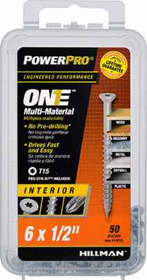 Hillman POWERPRO ONE No. 6 X 1/2 in. L Star Flat Head Multi-Material Screw 50 pk