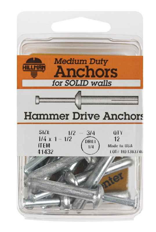 Hillman 1/4 in. Dia. x 1-1/2 in. L Zinc Round Head Hammer Drive Anchor 12 pk (Pack of 5)