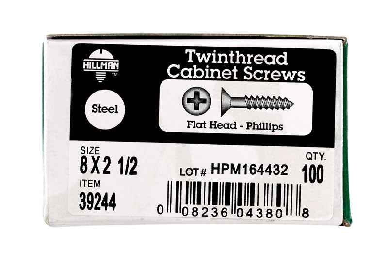 HILLMAN No. 8 X 2-1/2 in. L Phillips Black Phosphate Twin Thread Cabinet Screws 100 pk