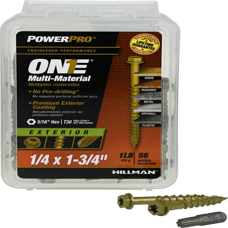 Hillman Power Pro 1/4 in. X 1-3/4 in. L Star Hex Washer Head Multi-Material Screw 1 lb 56 pk
