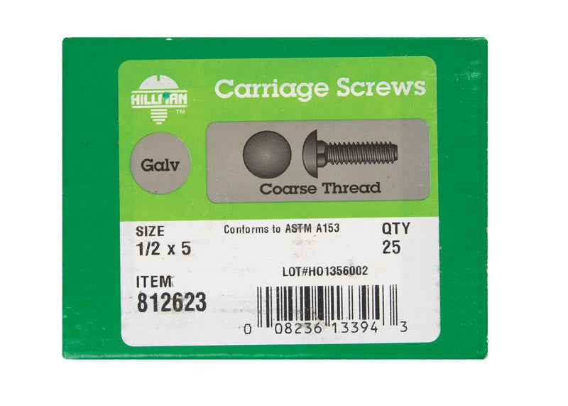 HILLMAN 1/2 in. X 5 in. L Hot Dipped Galvanized Steel Carriage Bolt 25 pk