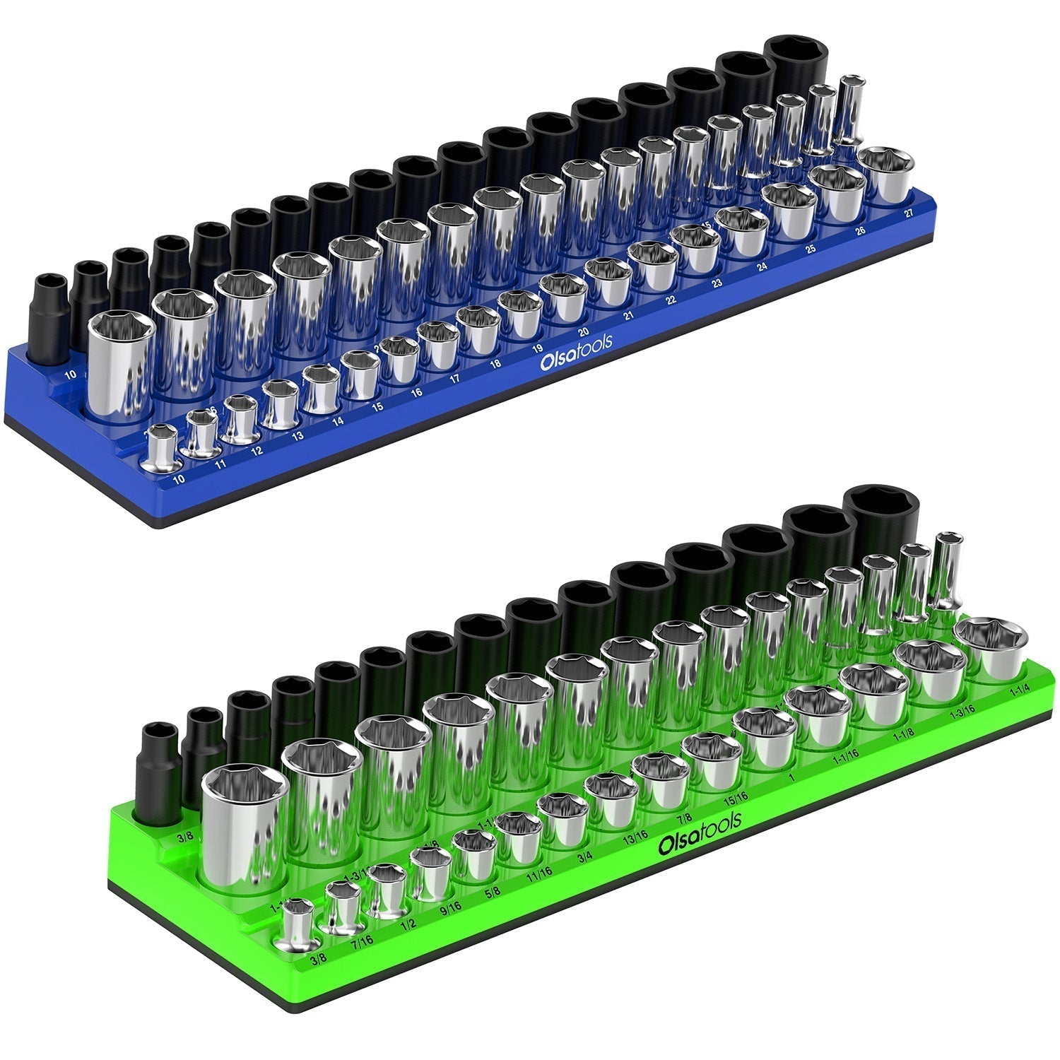 3-Row Magnetic Socket Holder + Chrome and Impact Sockets