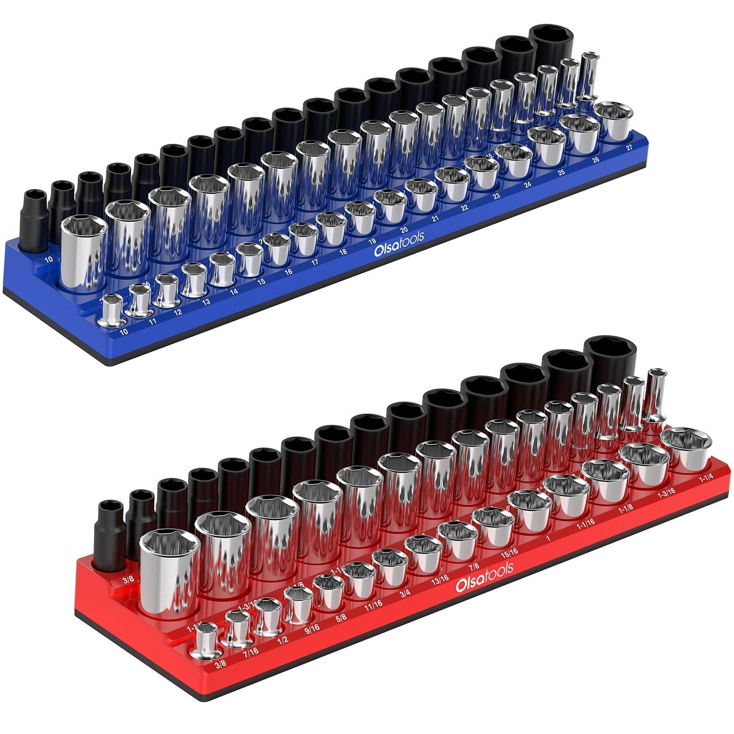 3-Row Magnetic Socket Holder + Chrome and Impact Sockets