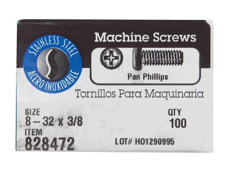 HILLMAN No. 8-32 X 3/8 in. L Phillips Pan Head Stainless Steel Machine Screws 100 pk