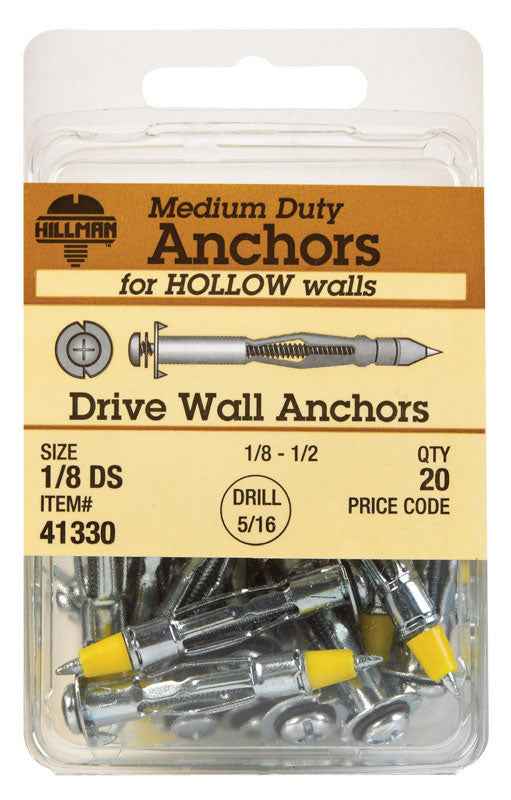 Hillman 1/8 in. Dia. x 1/8 Short in. L Metal Pan Head Drive Wall Anchors 20 pk (Pack of 5)