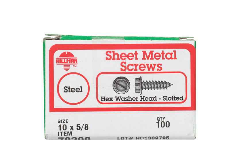 HILLMAN No. 10 X 5/8 in. L Slotted Hex Washer Head Sheet Metal Screws 100 pk