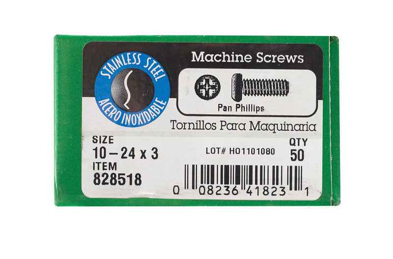 Hillman No. 10-24 X 3 in. L Phillips Pan Head Stainless Steel Machine Screws 50 pk