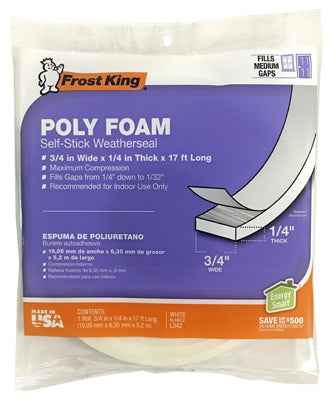 Frost King White Poly Foam Weather Seal For Doors and Windows 17 ft. L X 0.25 in.