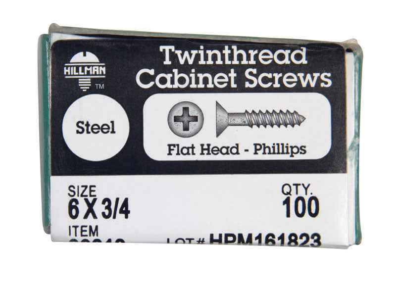 HILLMAN No. 6 X 3/4 in. L Phillips Black Phosphate Twin Thread Cabinet Screws 100 pk