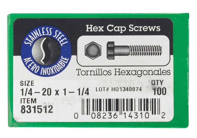 HILLMAN 1/4-20 in. D X 1-1/4 in. L Stainless Steel Hex Head Cap Screw 100 pk