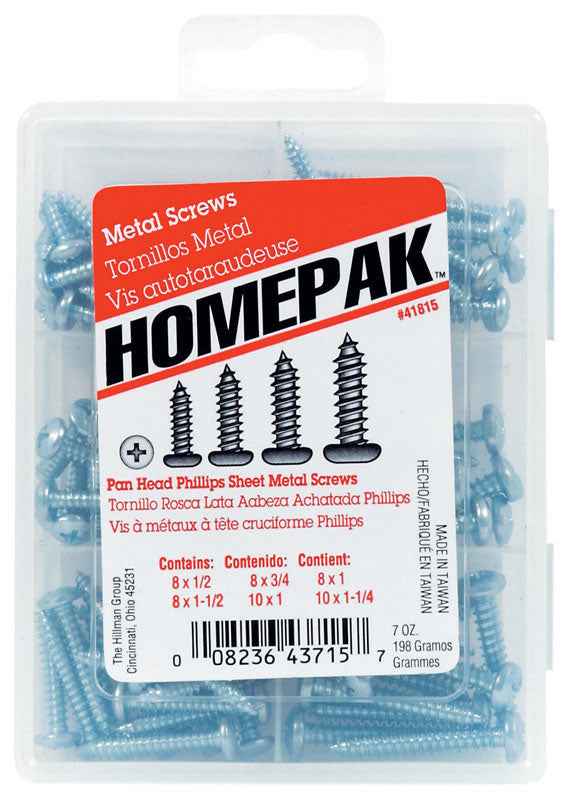 Hillman Homepak No. 14 Phillips Pan Head Zinc-Plated Steel Sheet Metal Screw Assortment 1 pk (Pack of 5)