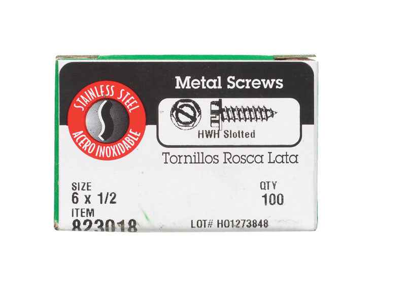 HILLMAN No. 6 Ga. X 1/2 in. L Slotted Hex Washer Head Sheet Metal Screws 100 pk