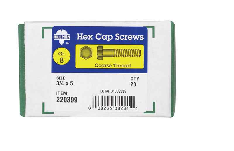 HILLMAN 3/4 in. D X 5 in. L Heat Treated Steel Hex Head Cap Screw 20 pk
