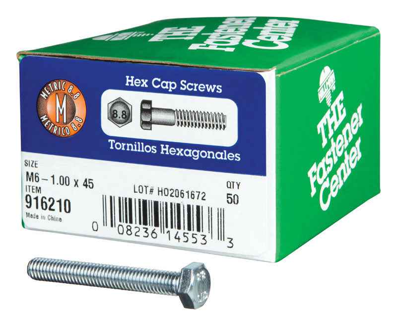 HILLMAN M6-1.00 mm D X 45 mm L Heat Treated Steel Hex Head Cap Screw 50 pk