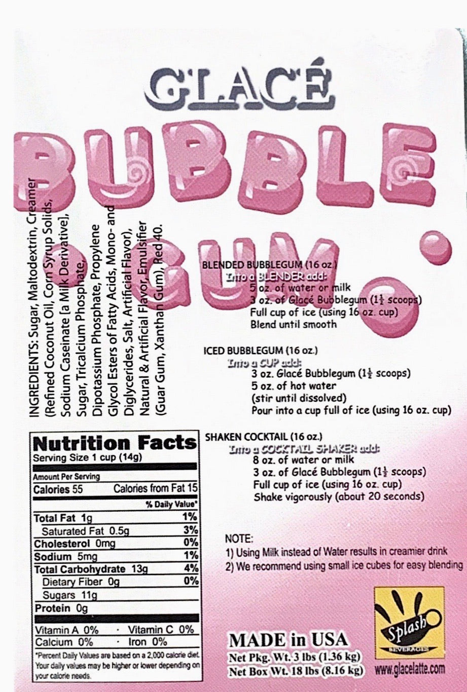Bubblegum 4 in 1 Bubble Tea / Latte and Frappe Mix - Ships Free Within Canada on Orders Above CAD $199