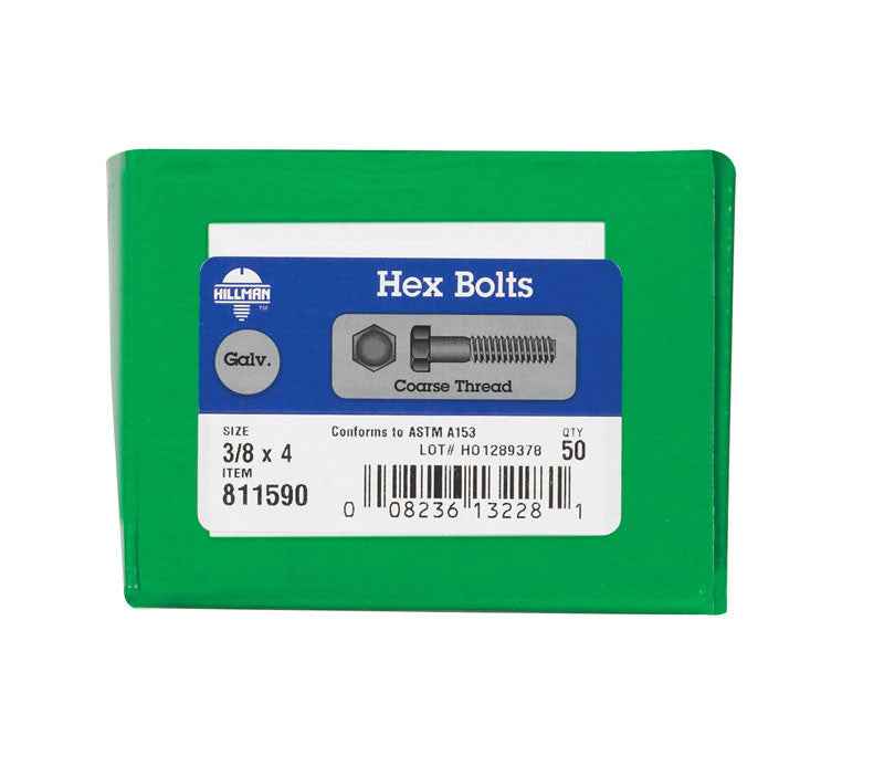Hillman 3/8 in. D X 4 in. L Hot Dipped Galvanized Steel Hex Bolt 50 pk
