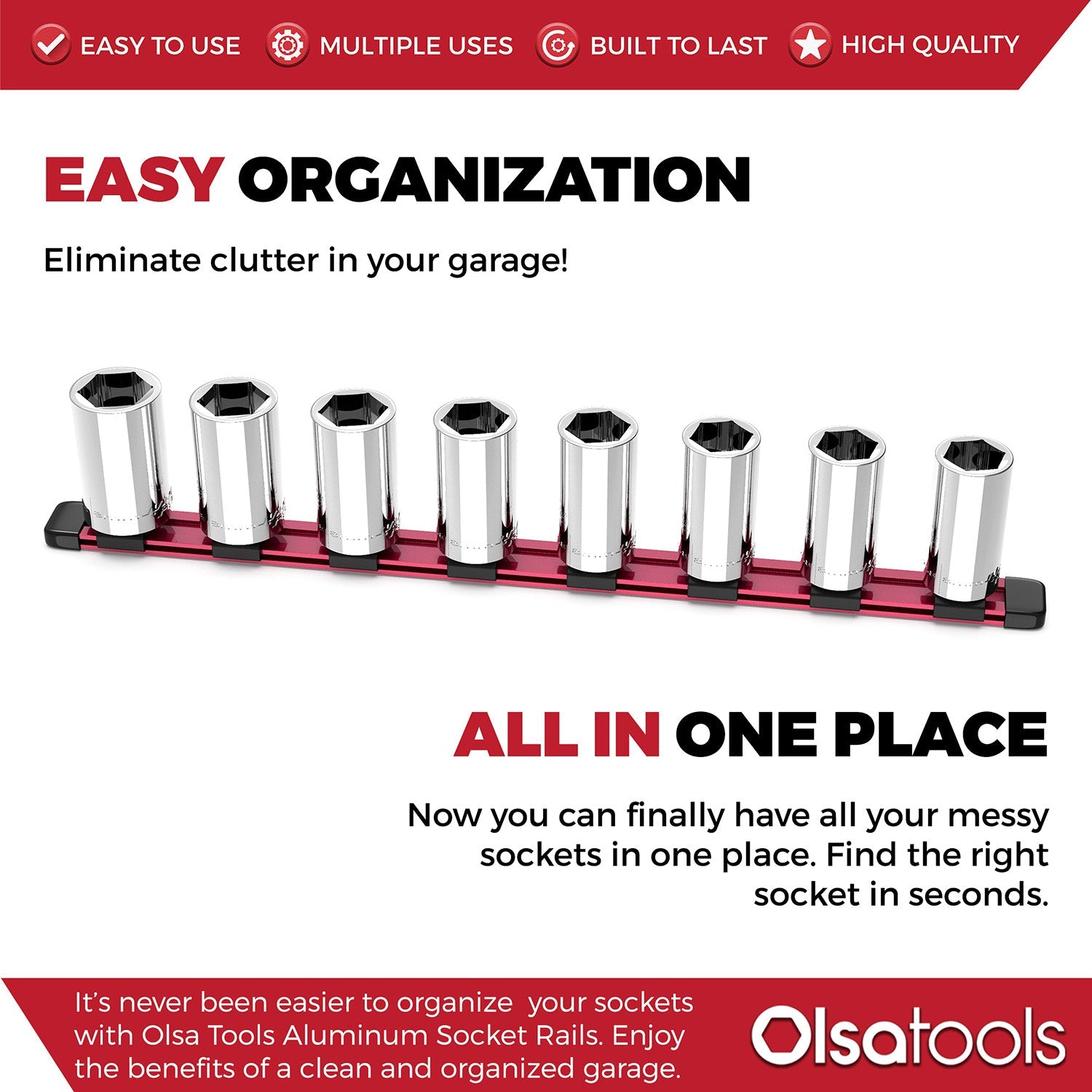 Aluminum Socket Organizer Rails With Rubber End Caps