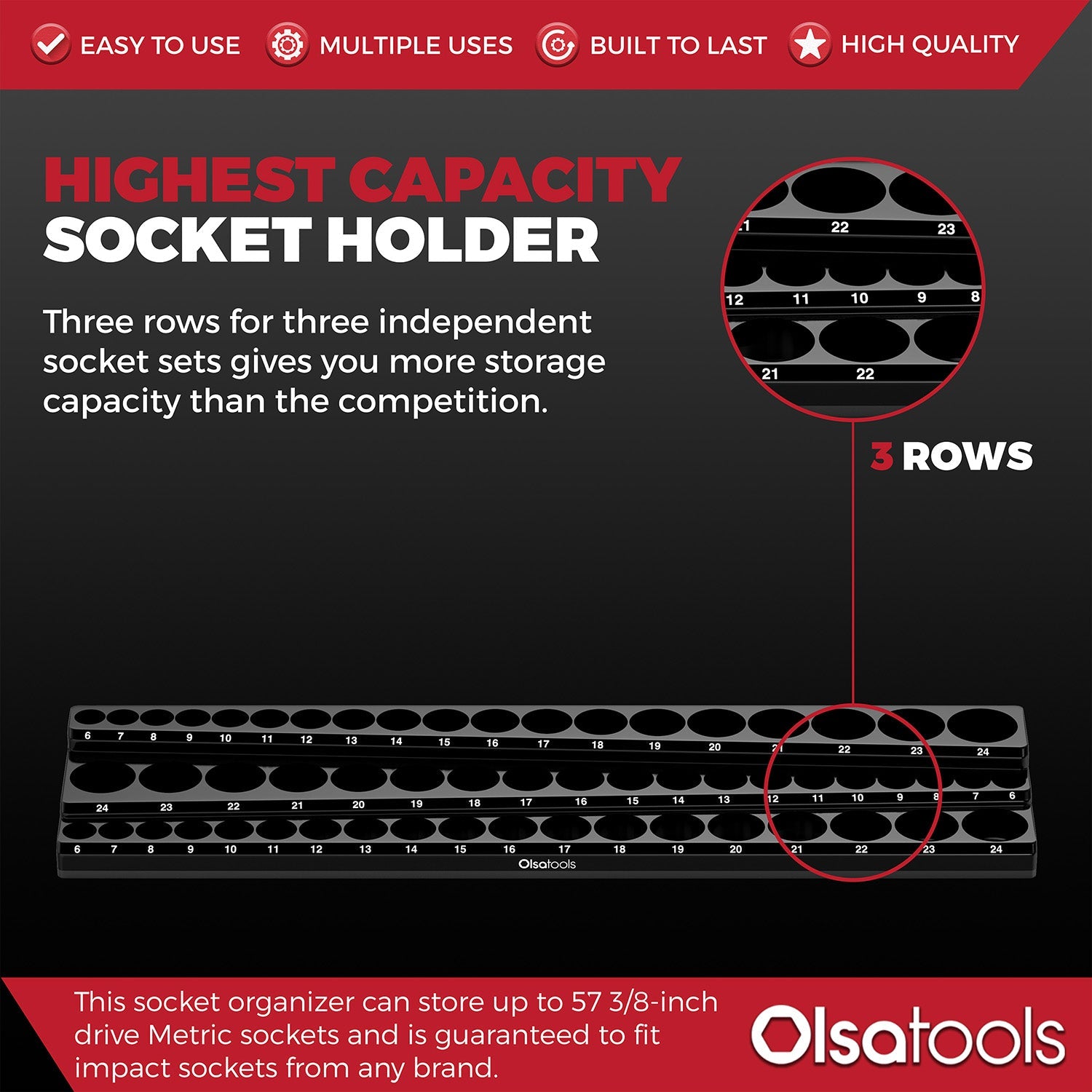 3-Row Magnetic Socket Holder