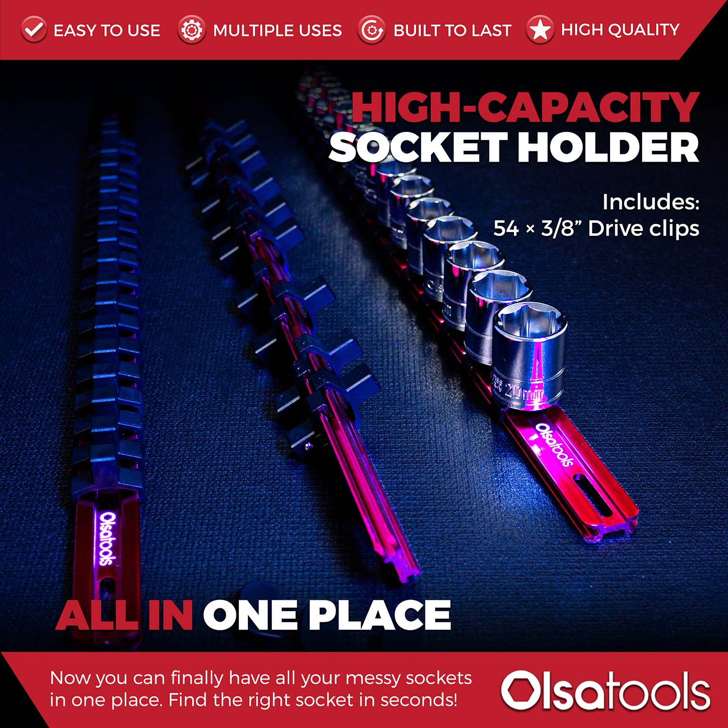 Aluminum Socket Organizer Rails with Locking End Caps