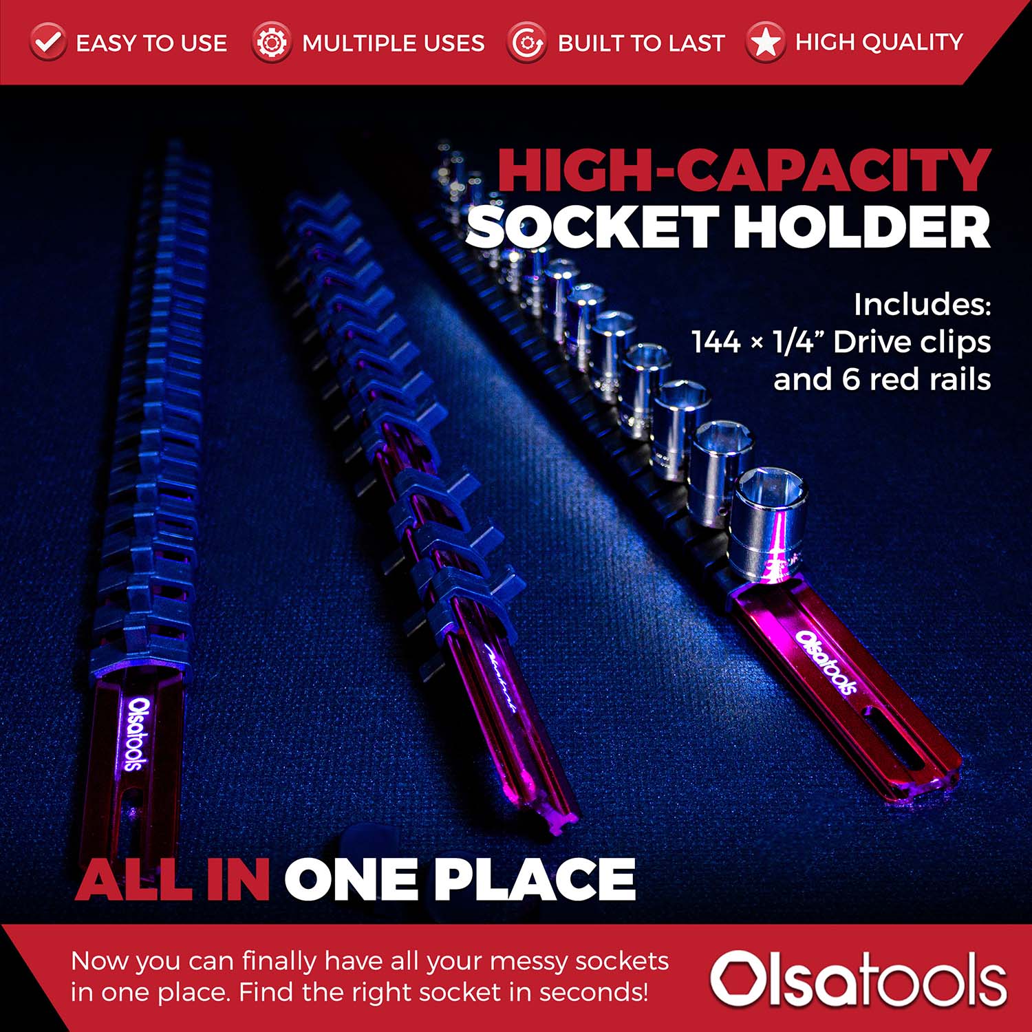 Aluminum Socket Organizer Rails with Locking End Caps