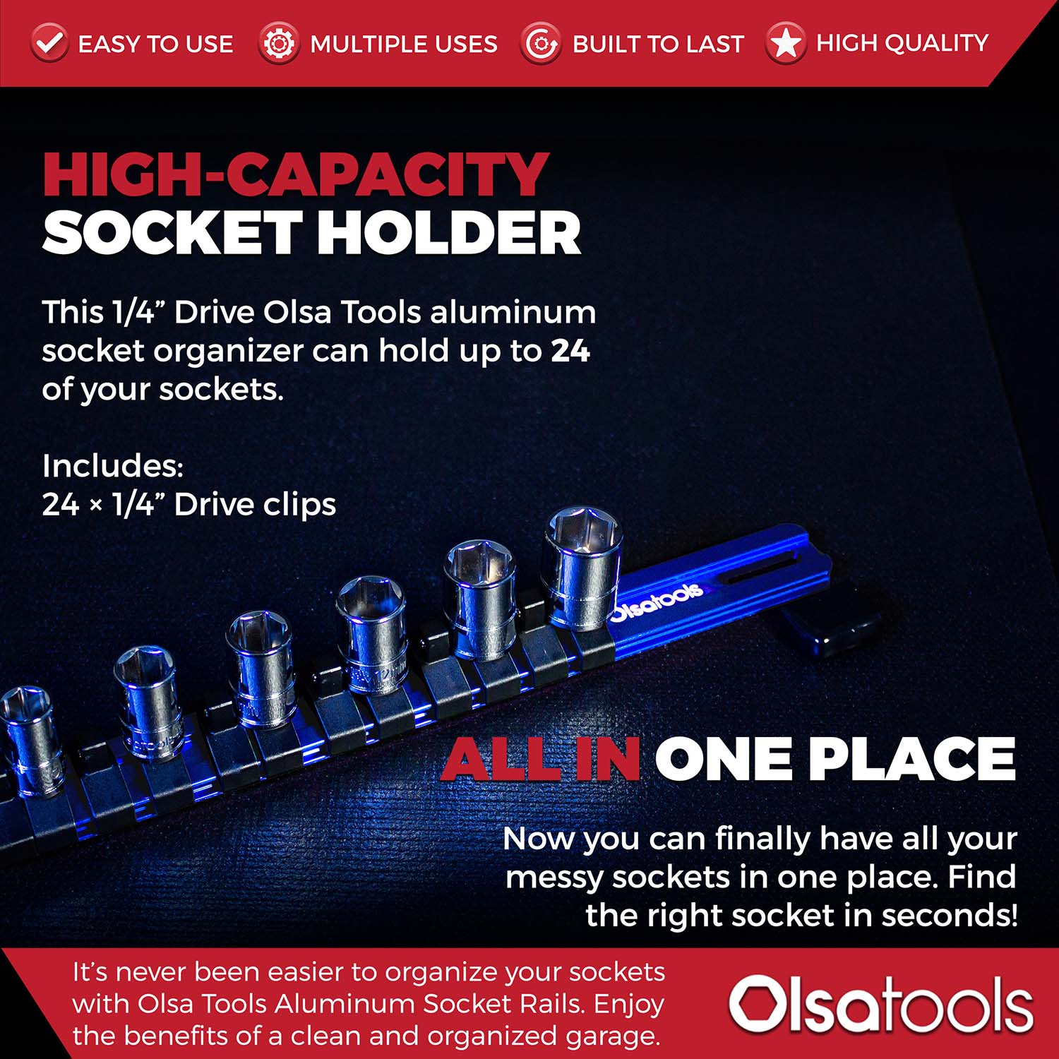 Aluminum Socket Organizer Rails With Rubber End Caps