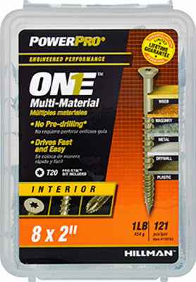 Hillman POWERPRO ONE No. 8 X 2 in. L Star Flat Head Multi-Material Screw 1 lb 121 pk