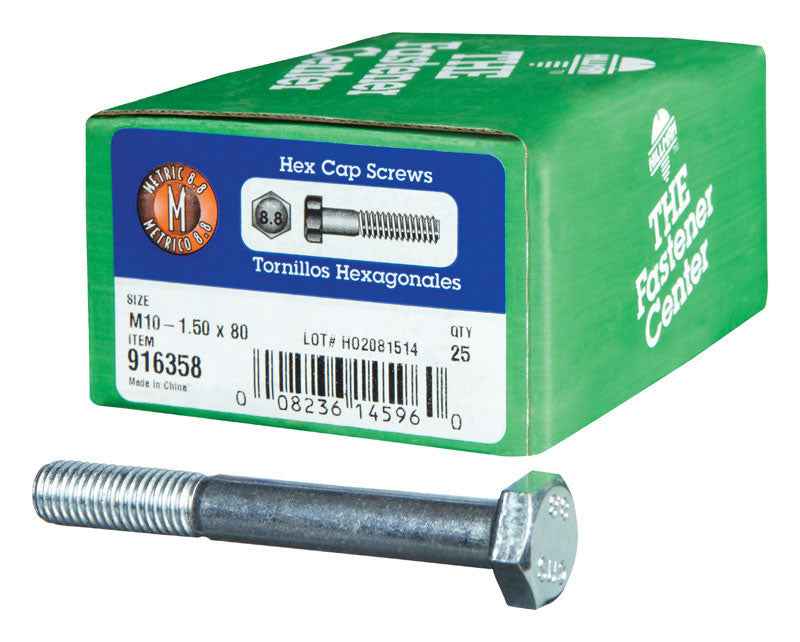 HILLMAN M10-1.50 mm D X 80 mm L Heat Treated Zinc Steel Hex Head Cap Screw 1 pk
