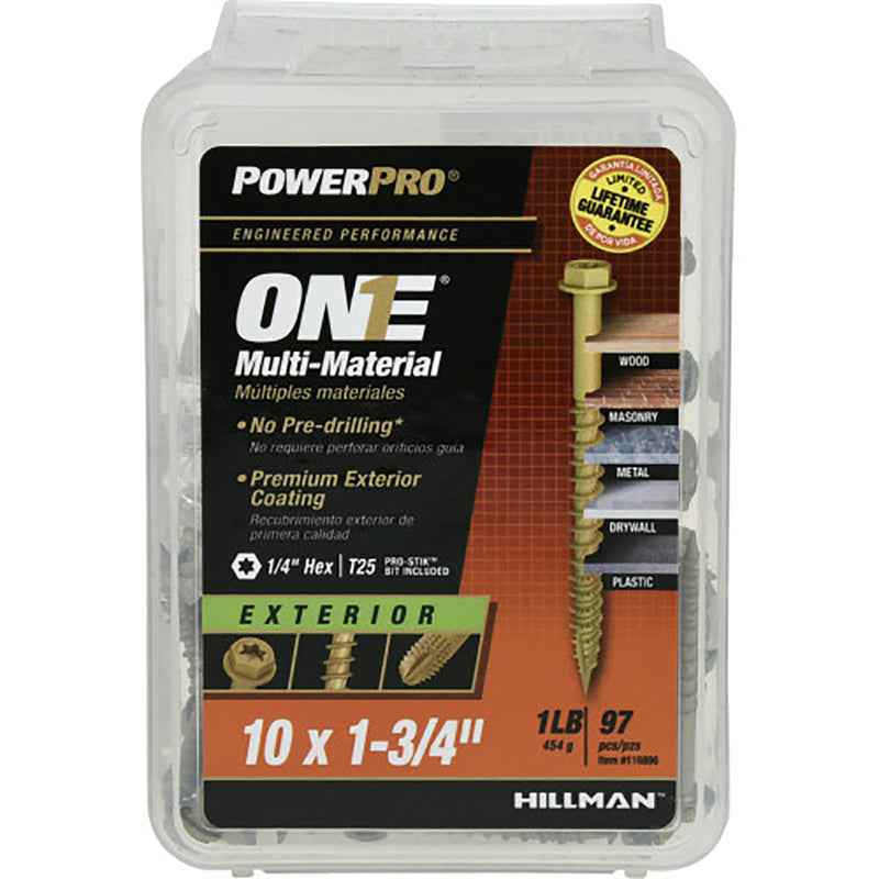Hillman Power Pro No. 10 X 1-3/4 in. L Star Hex Washer Head Multi-Material Screw 1 lb 97 pk
