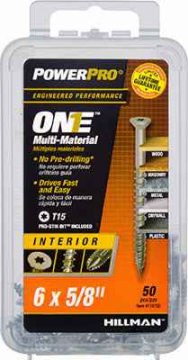 Hillman POWERPRO ONE No. 6 X 5/8 in. L Star Flat Head Multi-Material Screw 50 pk