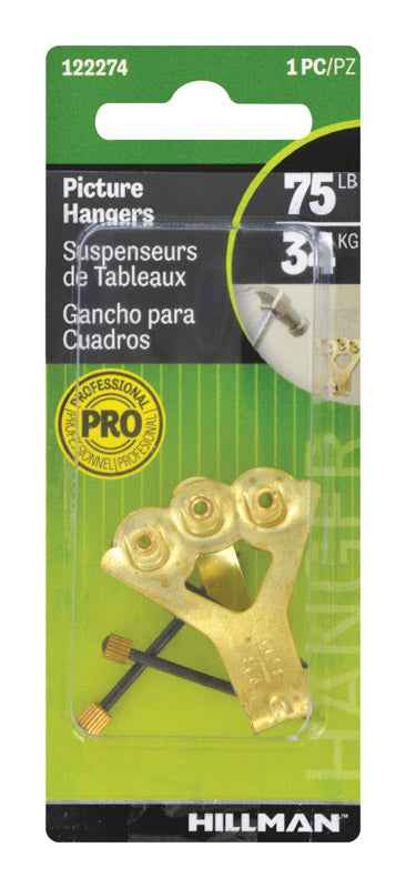 Hillman AnchorWire Brass-Plated Classic Picture Hanger 75 lb. 1 pk (Pack of 10)