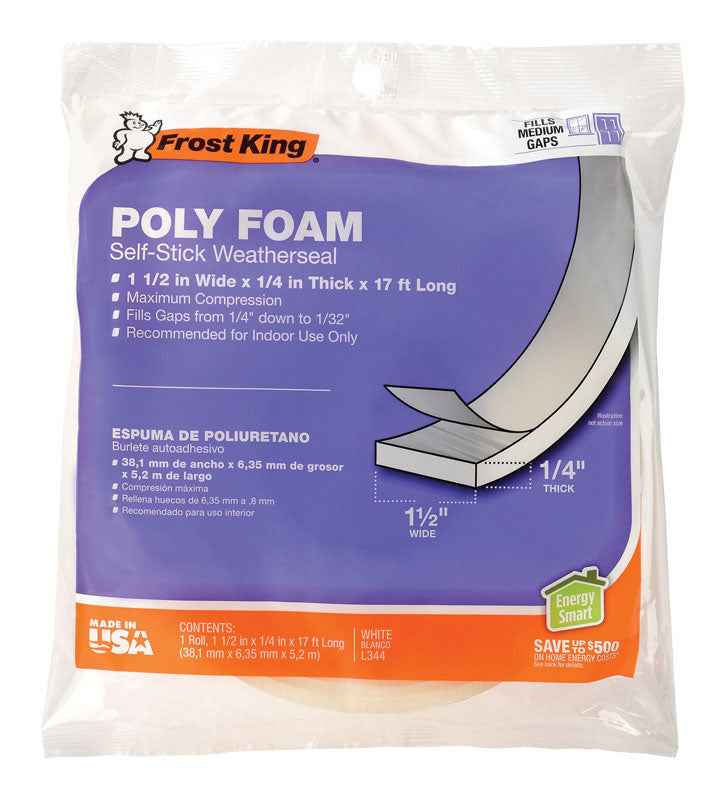 Frost King White Poly Foam Weather Seal For Doors and Windows 17 ft. L X 0.25 in.