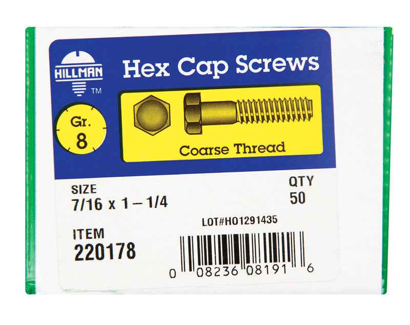 HILLMAN 7/16 in. D X 1-1/4 in. L Heat Treated Steel Hex Head Cap Screw 50 pk
