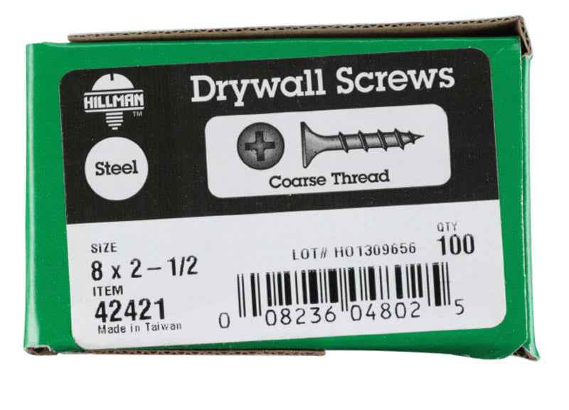 HILLMAN No. 8 in. X 2-1/2 in. L Phillips Coarse Drywall Screws 100 pk