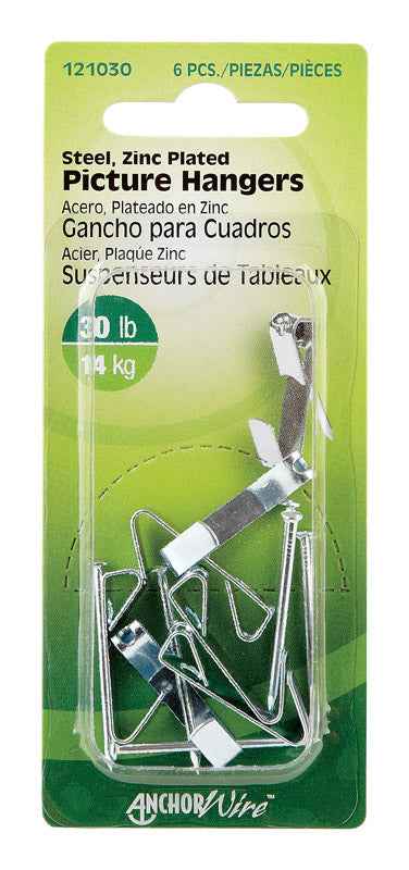 Hillman AnchorWire Silver Conventional Picture Hanger Steel 6 pk 30 lb. (Pack of 10)