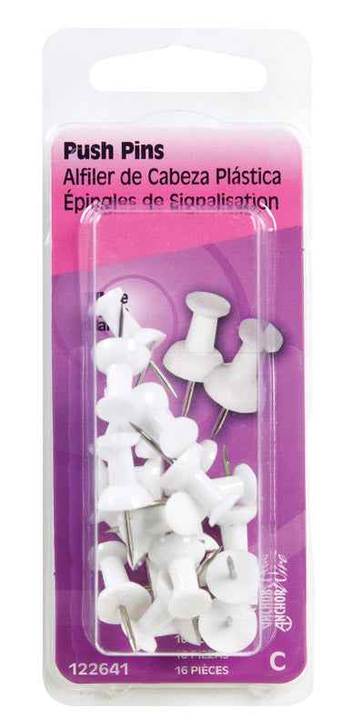 Hillman White Push Pins 16 pk (Pack of 6)