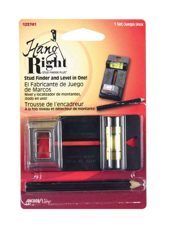 Hillman  Hang Right  Plastic Coated  Black  Plastic  Stud Finder and Level Vial  1 lb. 1 pk