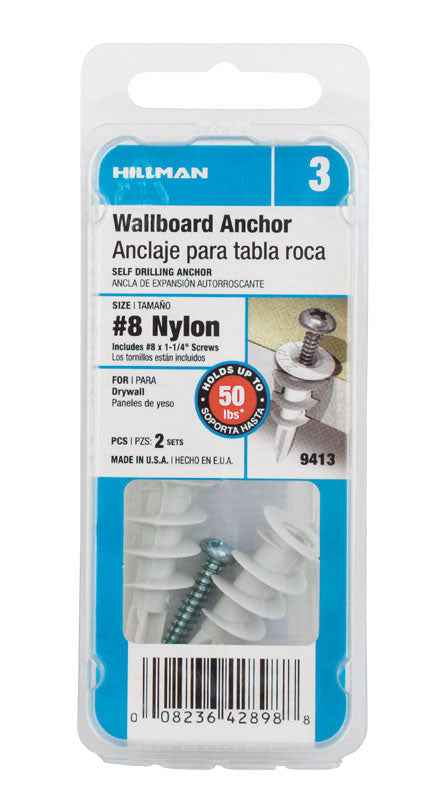 Hillman .164 in. Dia. x 1-1/4 in. L Nylon Pan Head Wallboard Anchors 2 pk (Pack of 6)