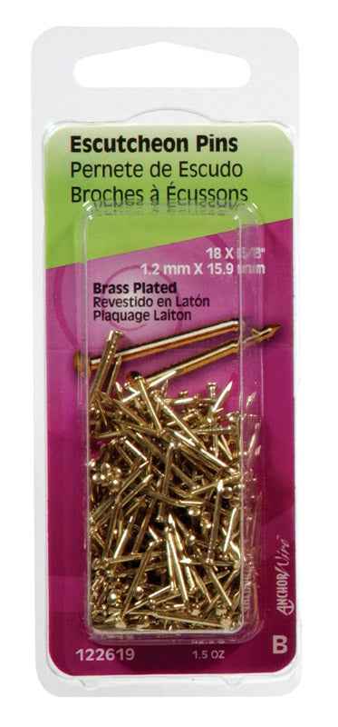 Hillman 18 Ga. x 5/8 in. L Brass-Plated Steel Escutcheon Pins 1 pk 1.5 oz. (Pack of 6)