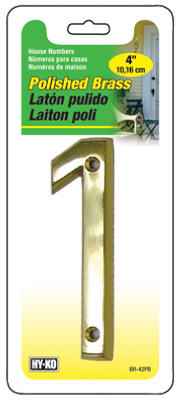 Hillman Distinctions 4 in. Gold Brass Screw-On Number 1 1 pc (Pack of 3)