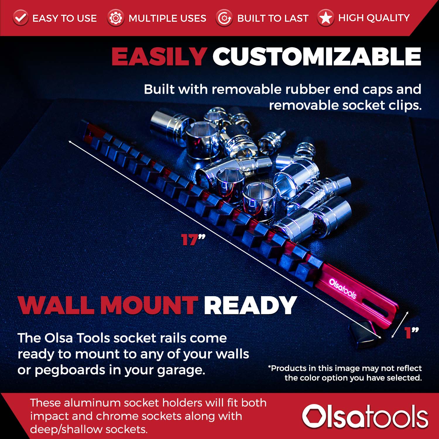 Aluminum Socket Organizer Rails With Rubber End Caps