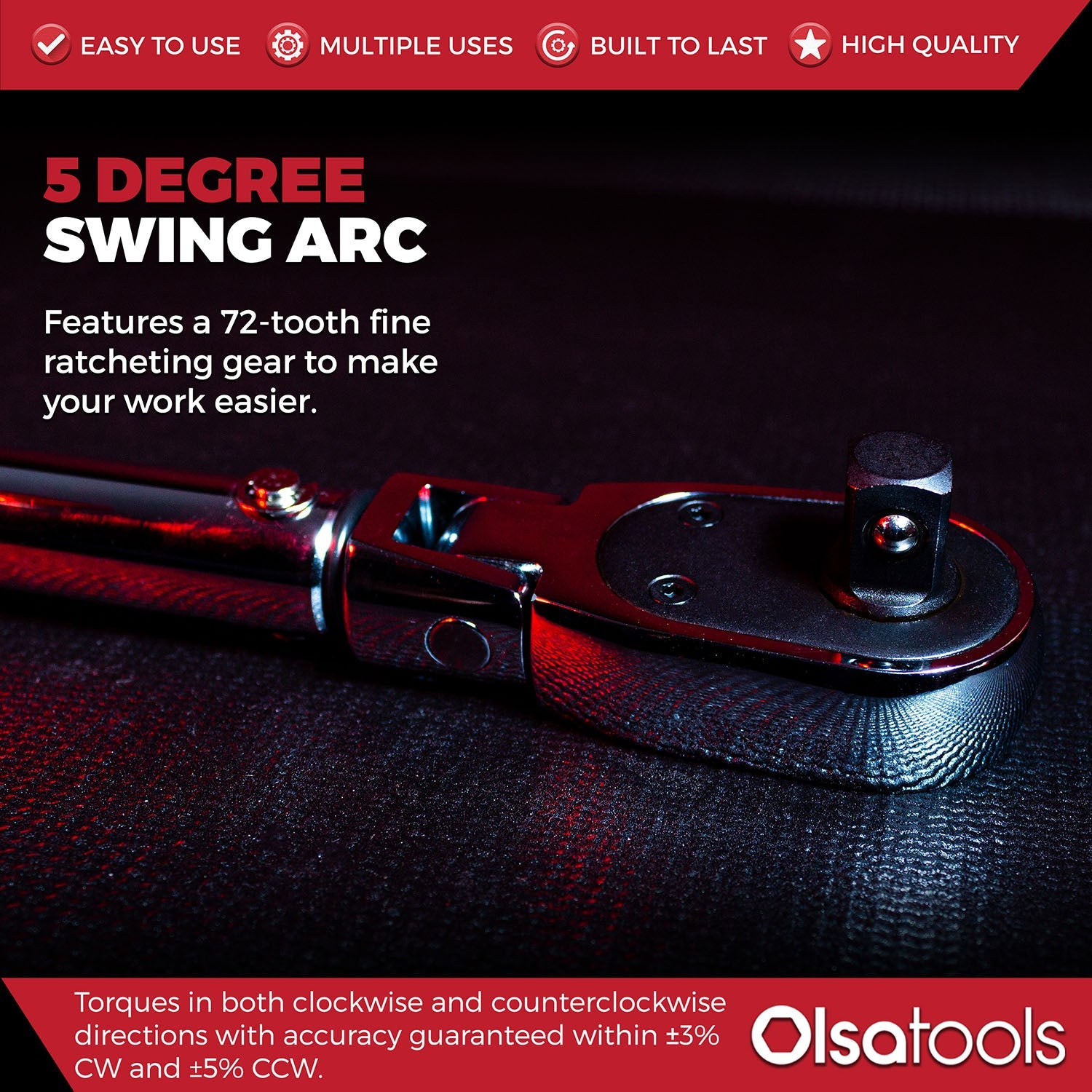 Click Torque Wrench with Flex Head - 1/2" Drive, 24" Long (50-250 ft-lb Torque Range)